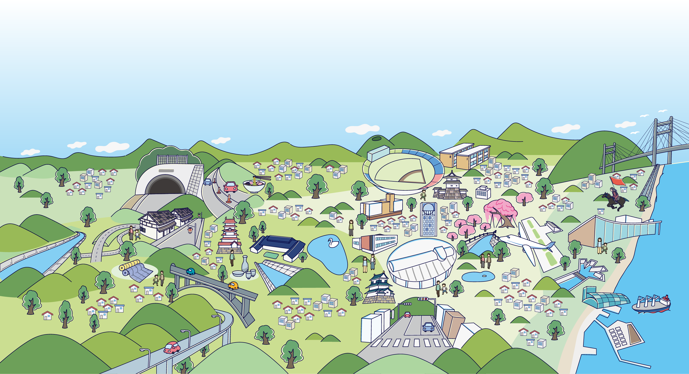 福島県の町並みイラスト背景