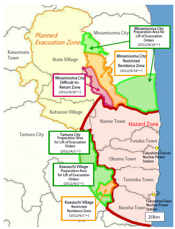 Status of evacuation zones (as of April 1, 2012)1